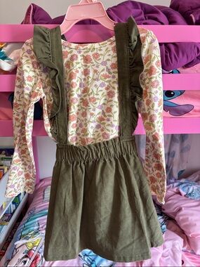 Carter's Olive Green Pinafore Dress with Floral Top